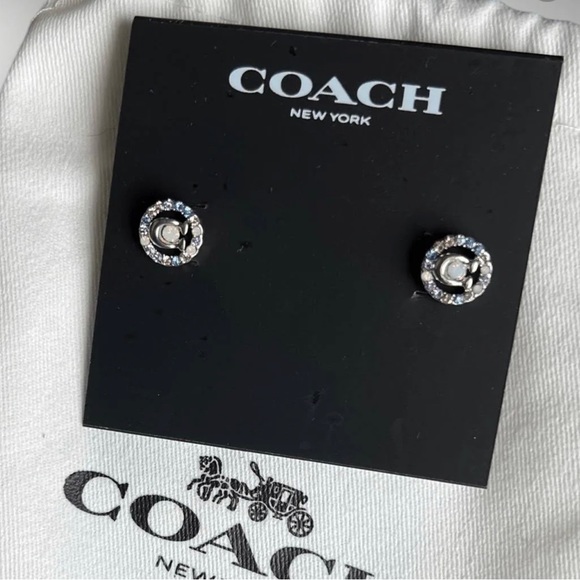 NEW COACH Signature Multicolor Crystal Stud Earrings In Silver / Blue - Picture 5 of 11